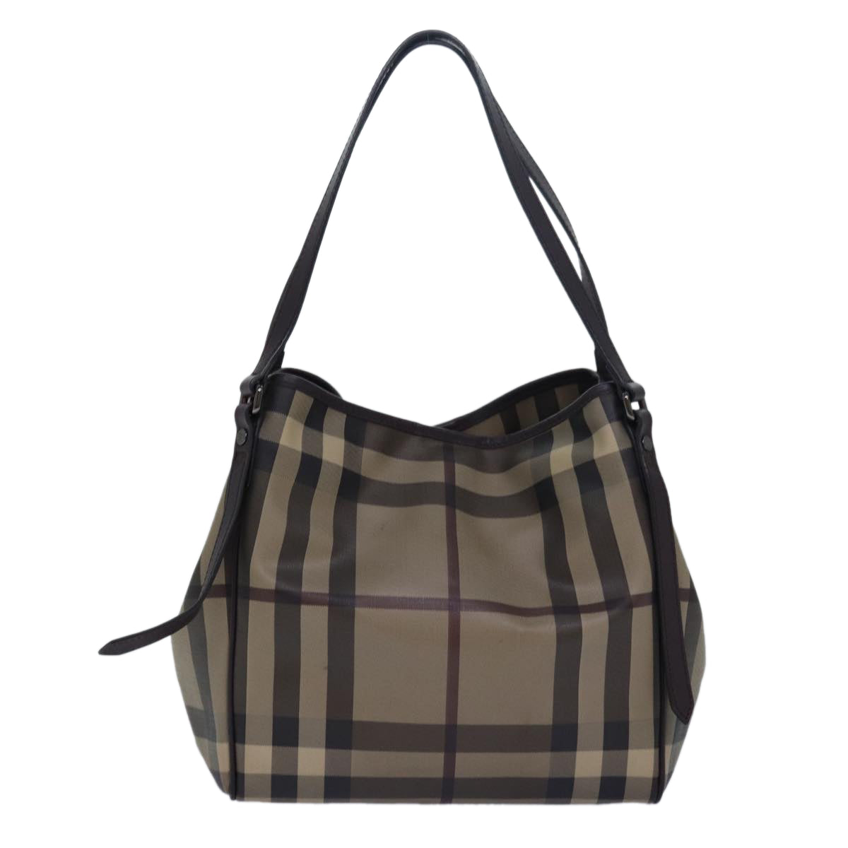 BURBERRY Nova Check Tote Bag PVC Leather Beige Dark Brown Auth bs15737