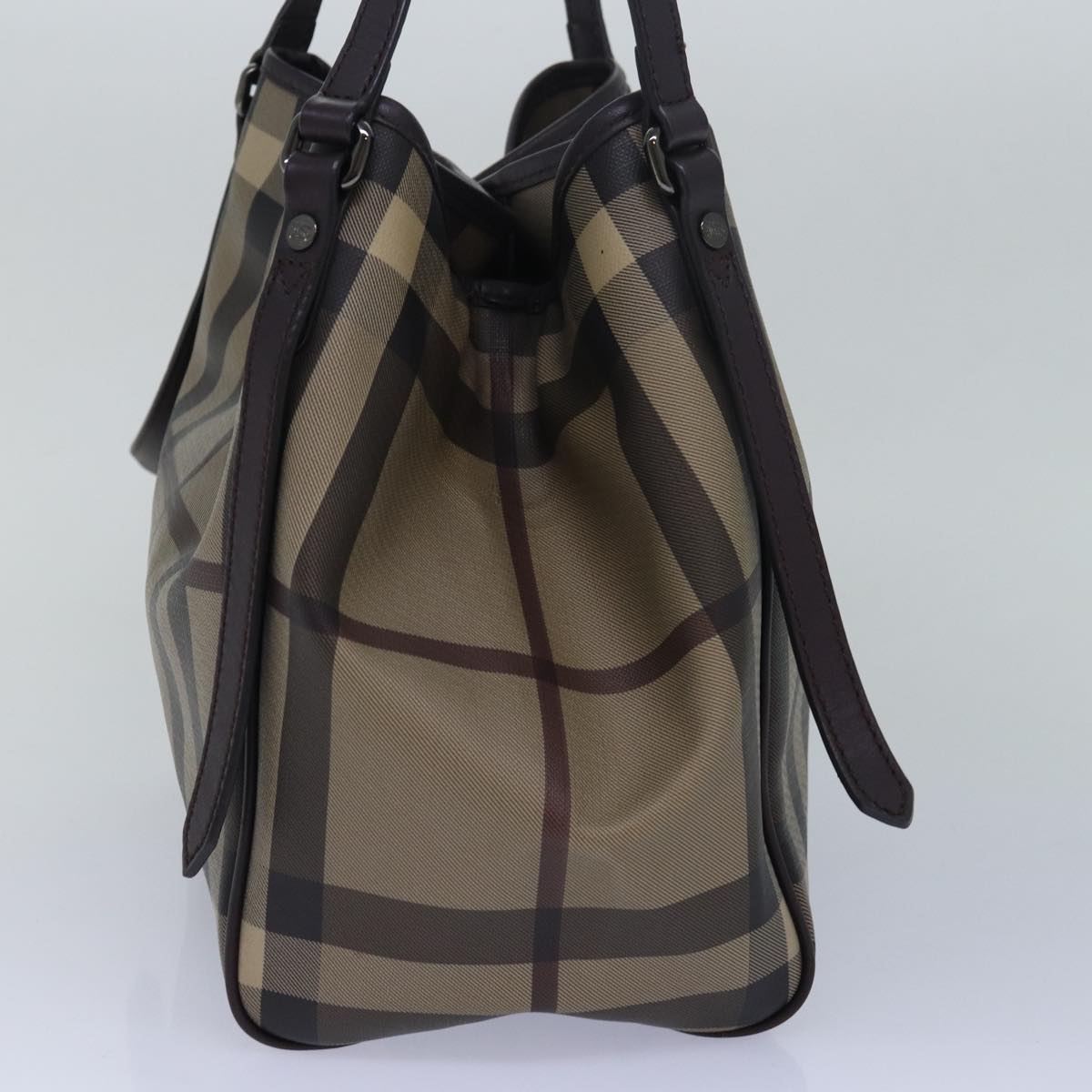 BURBERRY Nova Check Tote Bag PVC Leather Beige Dark Brown Auth bs15737