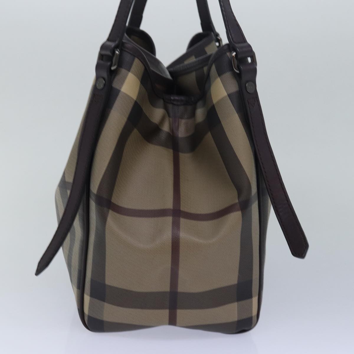 BURBERRY Nova Check Tote Bag PVC Leather Beige Dark Brown Auth bs15737