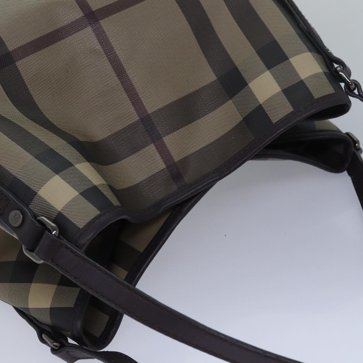 BURBERRY Nova Check Tote Bag PVC Leather Beige Dark Brown Auth bs15737