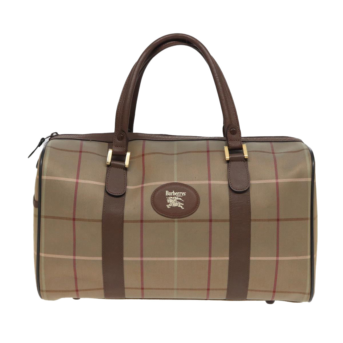 Burberrys Nova Check Boston Bag Canvas Beige Auth bs15740 - 0