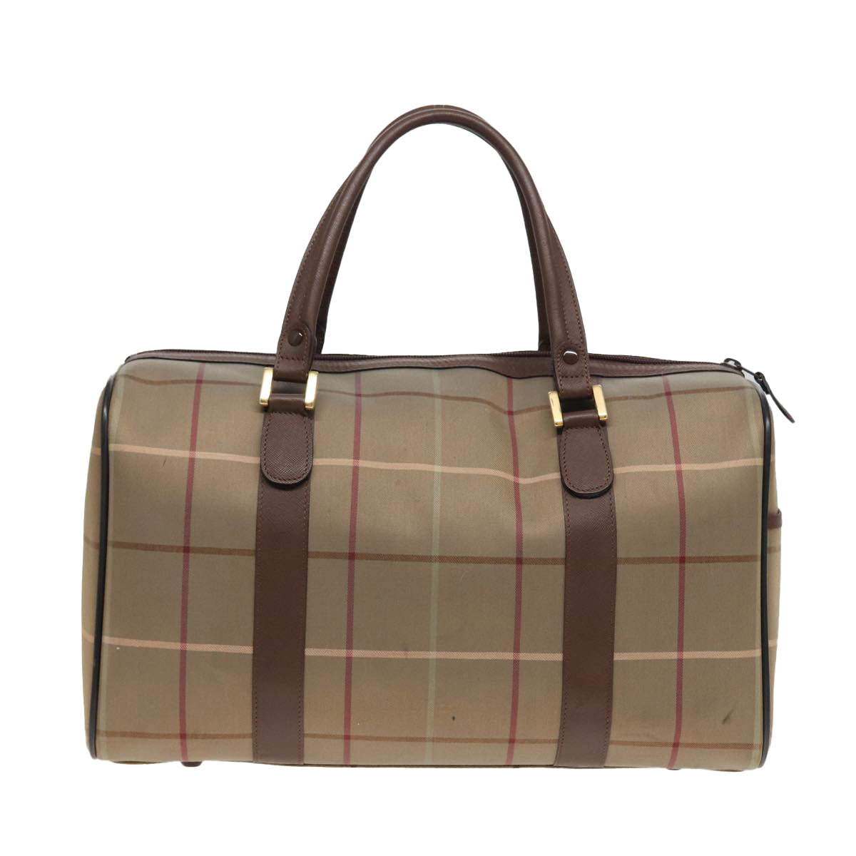 Burberrys Nova Check Boston Bag Canvas Beige Auth bs15740