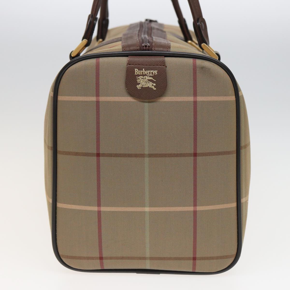 Burberrys Nova Check Boston Bag Canvas Beige Auth bs15740