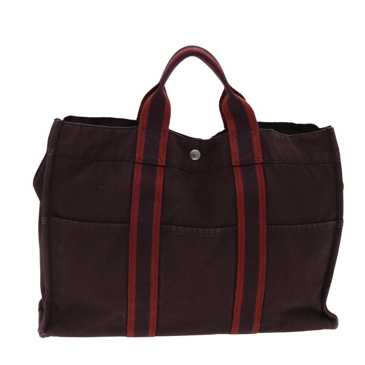 HERMES Fourre Tout MM Hand Bag Canvas Wine Red Auth bs15750