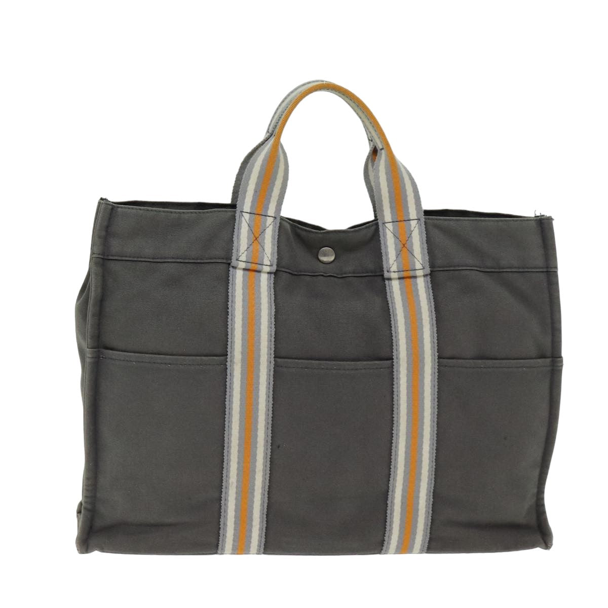 HERMES Fourre Tout MM Hand Bag Canvas Gray Auth bs15751 - 0