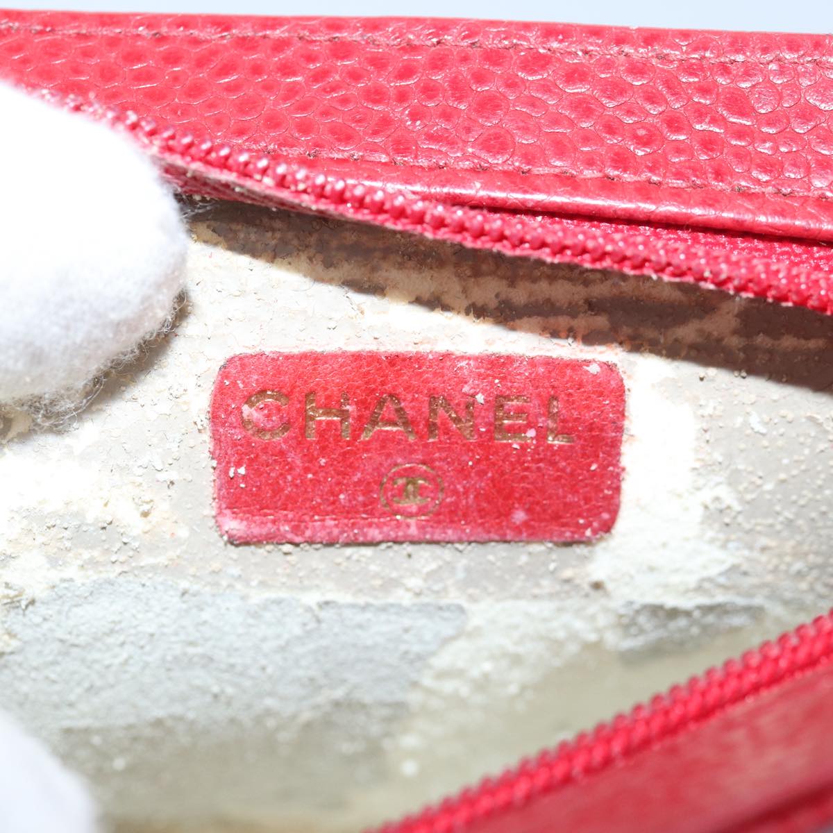 CHANEL COCO Mark Pouch Caviar Skin Red CC Auth bs15766