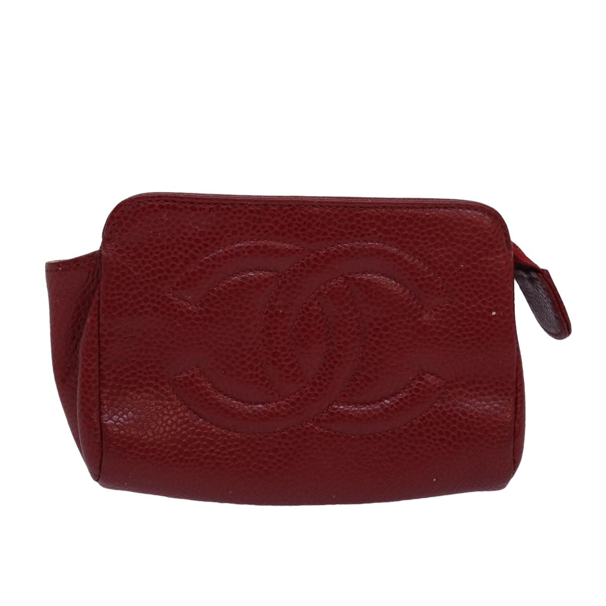 CHANEL COCO Mark Pouch Caviar Skin Red CC Auth bs15766