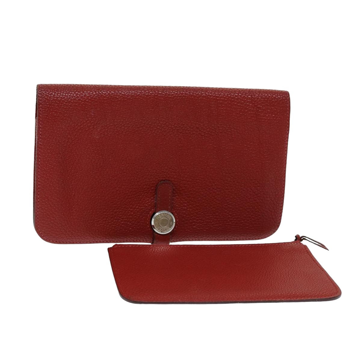 HERMES Dogon GM Wallet Leather Red Auth bs15767