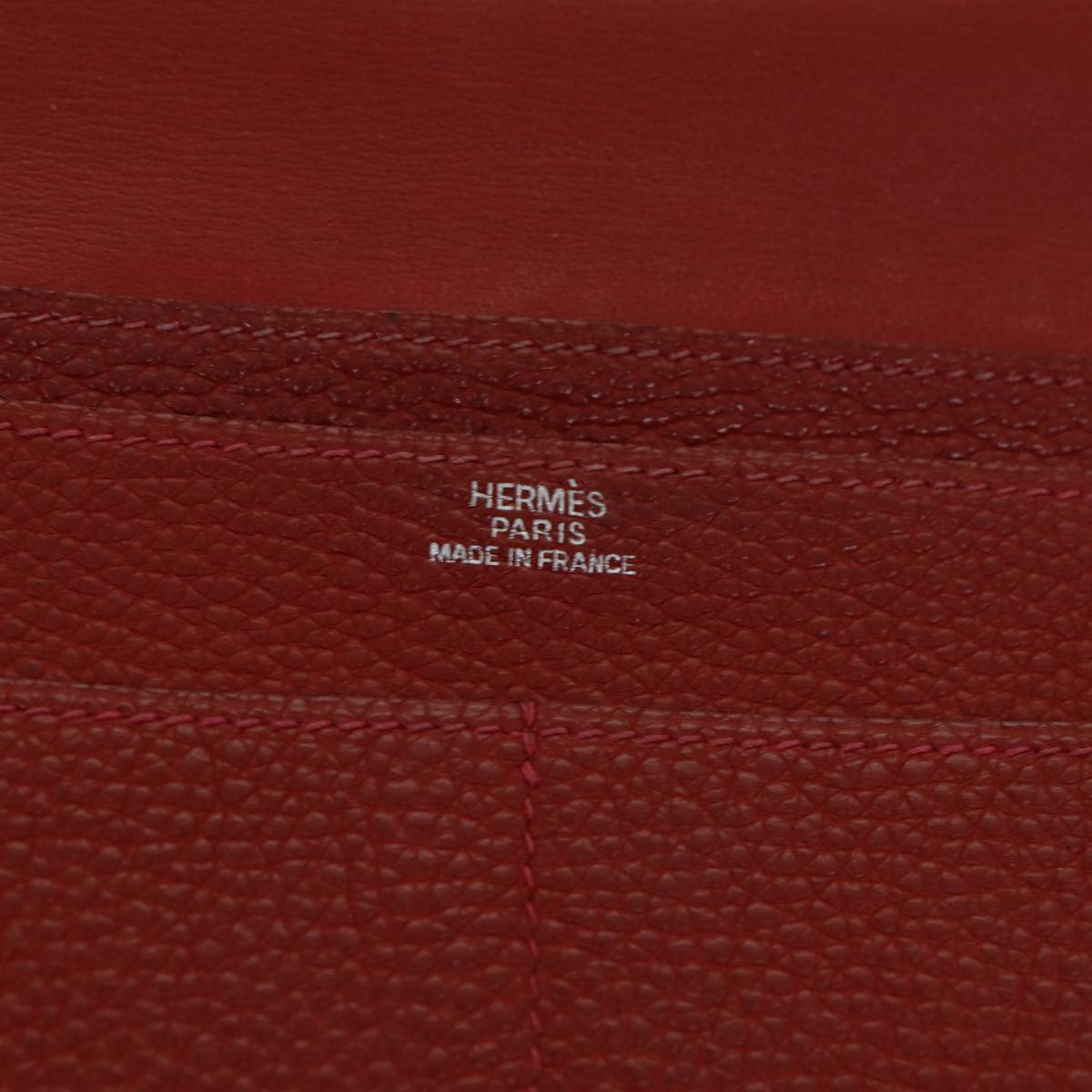 HERMES Dogon GM Wallet Leather Red Auth bs15767