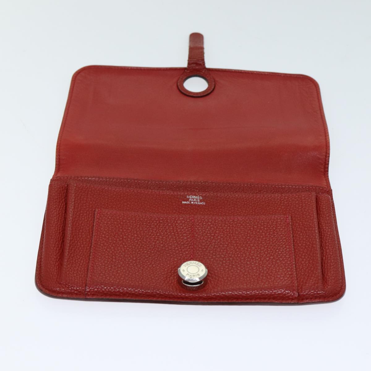 HERMES Dogon GM Wallet Leather Red Auth bs15767