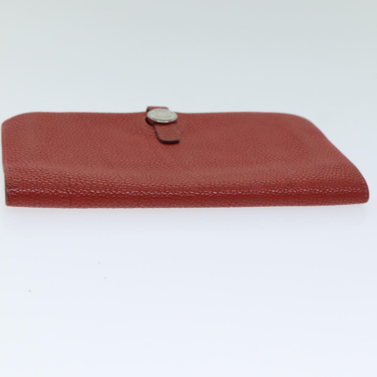 HERMES Dogon GM Wallet Leather Red Auth bs15767