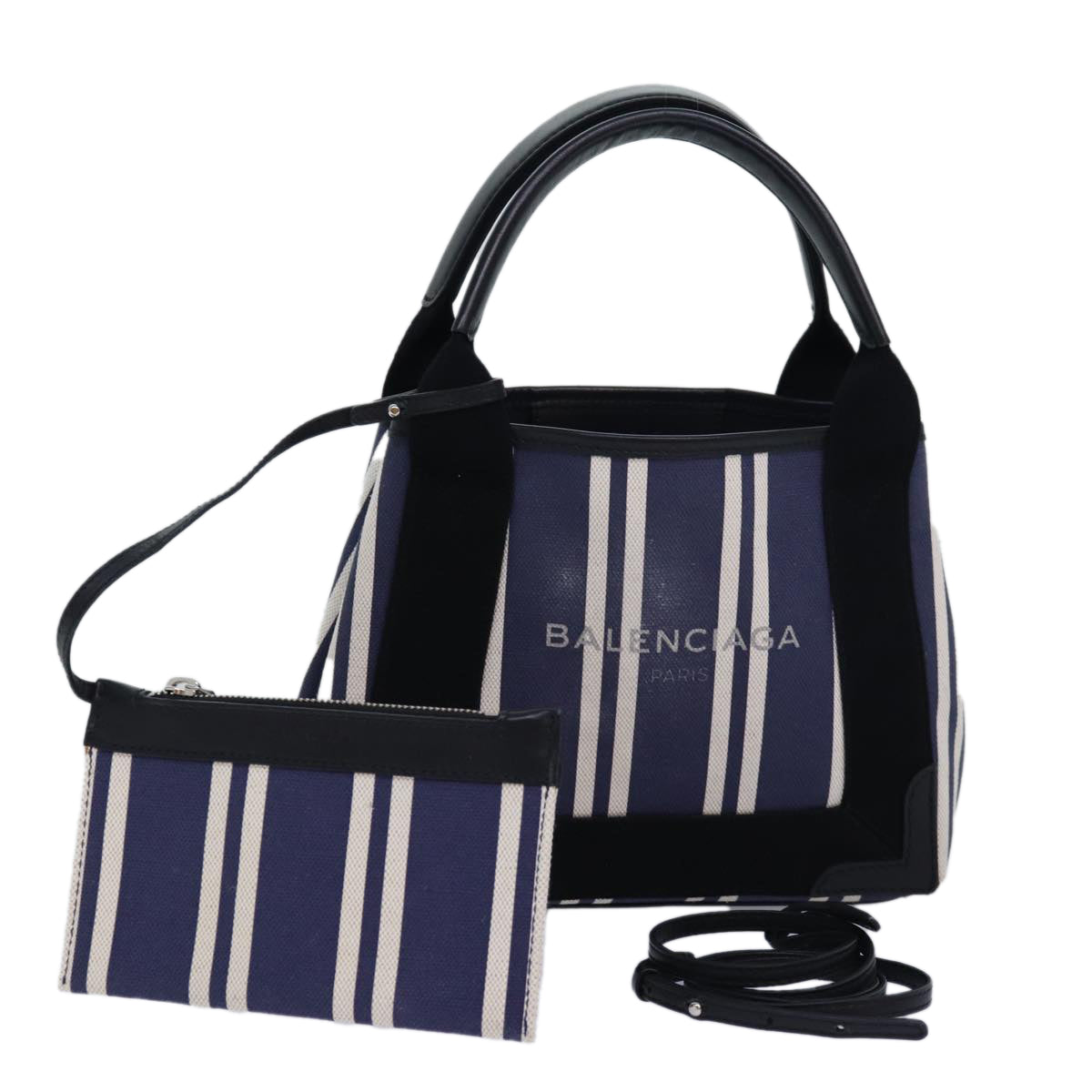 BALENCIAGA Navy Cabas XS Hand Bag Canvas 2way Navy 390346 Auth bs15772