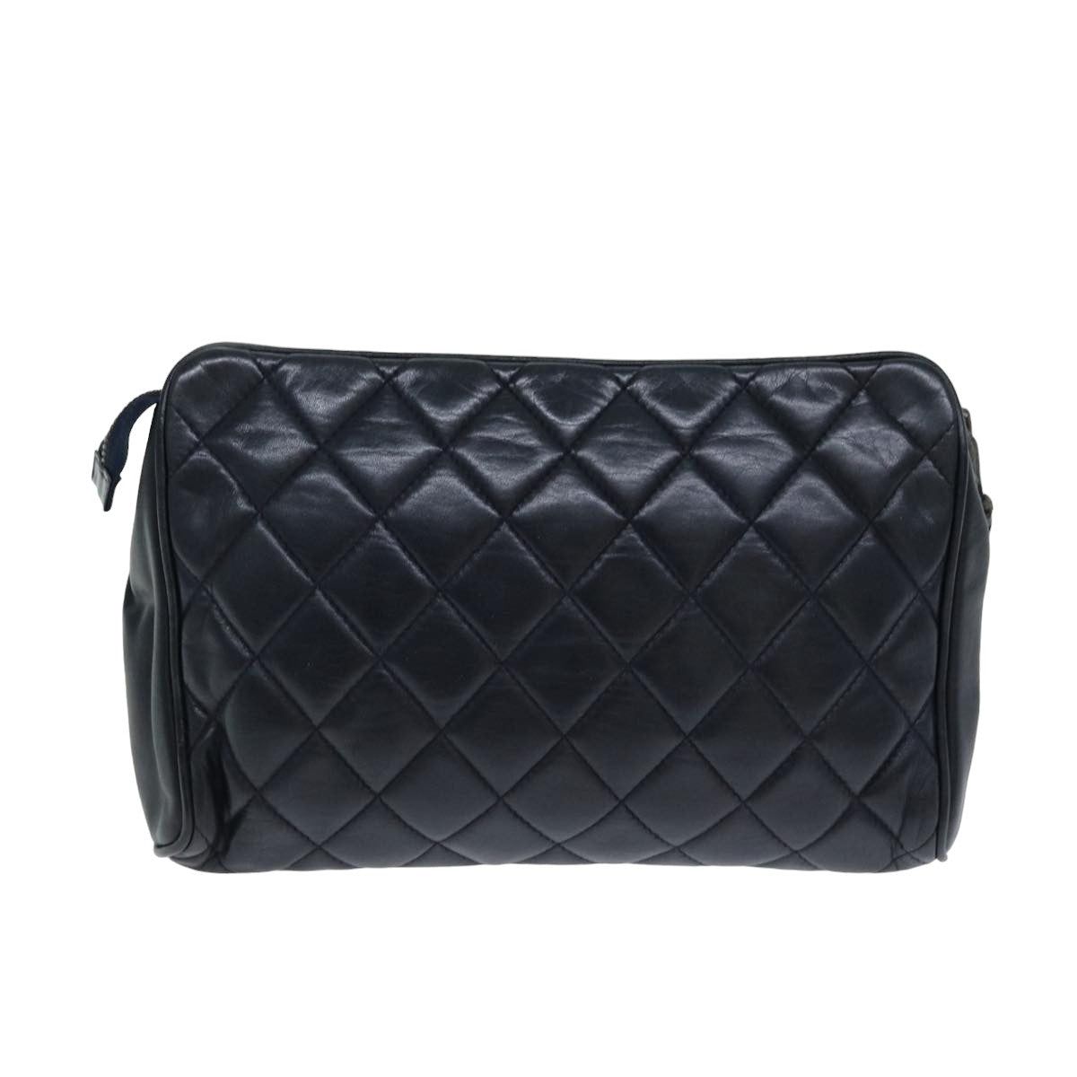 CHANEL Matelasse Clutch Bag Leather Navy CC Auth bs15779 - 0