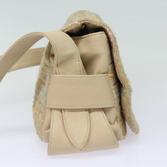CHANEL Choco Bar Turn Lock Shoulder Bag Wool Multicolor CC Auth bs15780