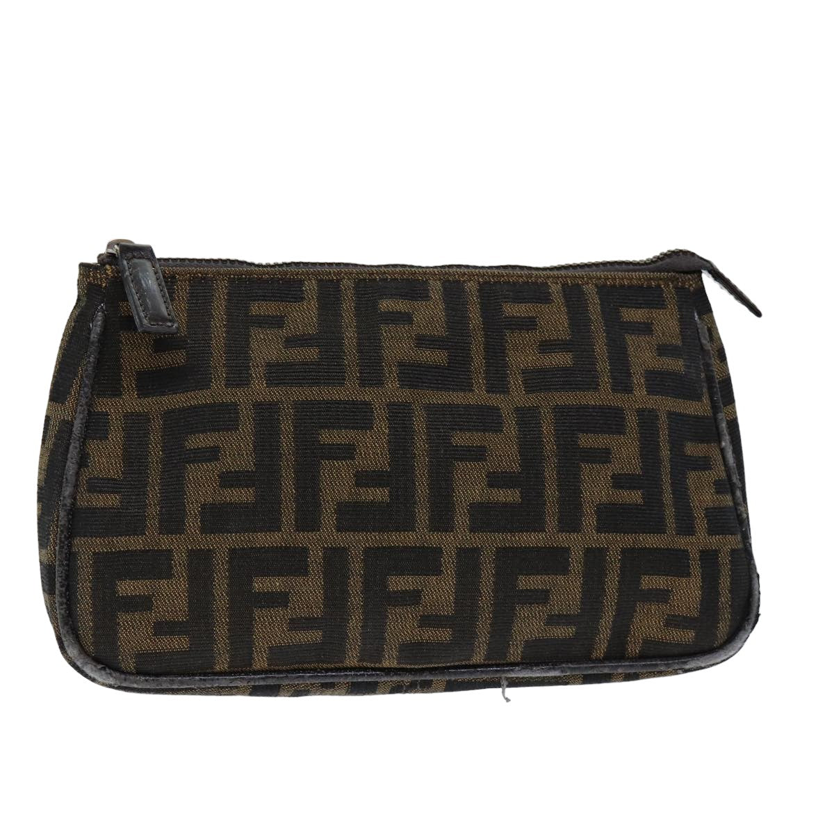 FENDI Zucca Canvas Pouch Brown Black Auth bs15782