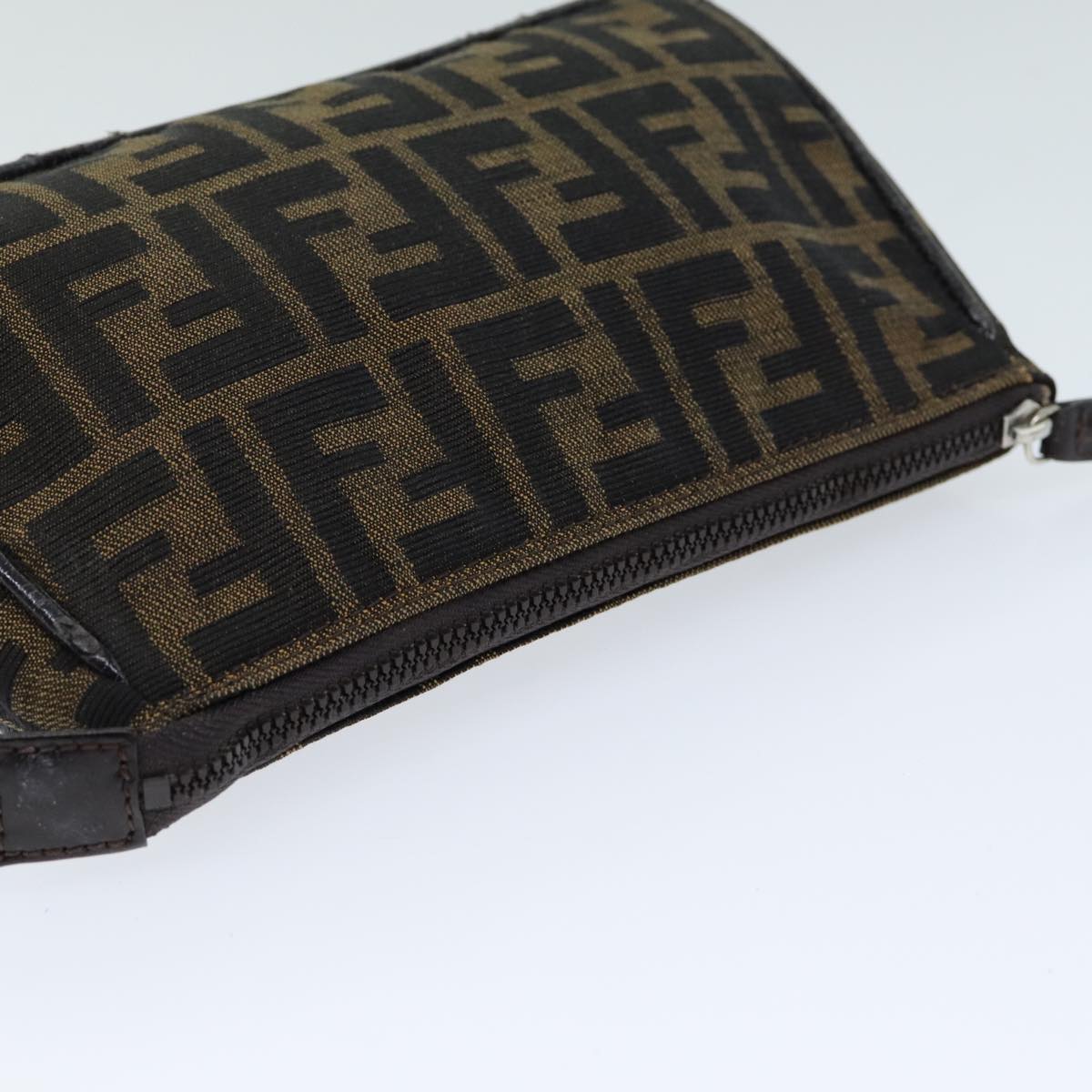 FENDI Zucca Canvas Pouch Brown Black Auth bs15782