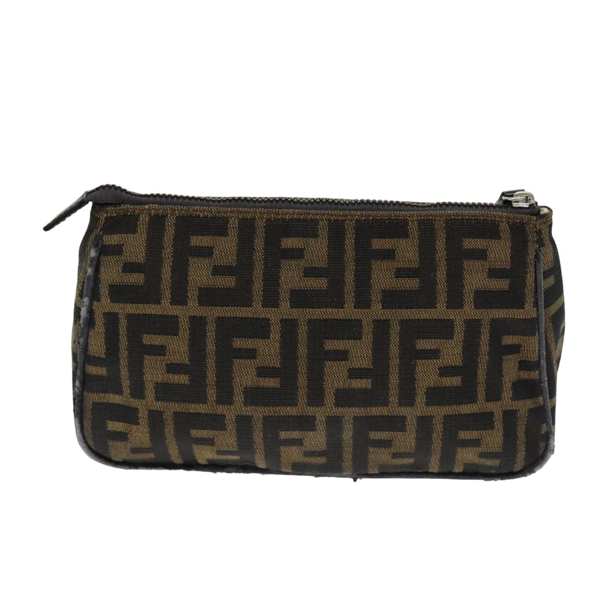 FENDI Zucca Canvas Pouch Brown Black Auth bs15782