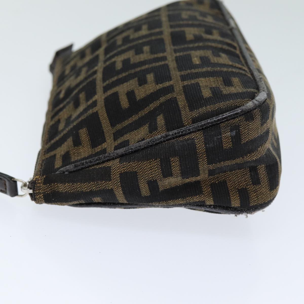 FENDI Zucca Canvas Pouch Brown Black Auth bs15782