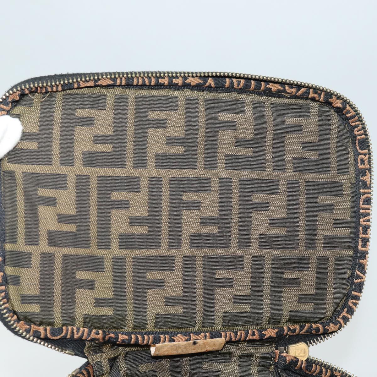 FENDI Vanity Zucca Canvas Pouch Black Brown Auth bs15783