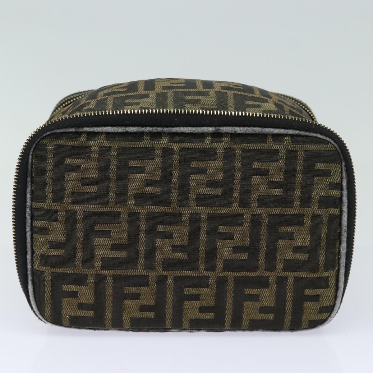 FENDI Vanity Zucca Canvas Pouch Black Brown Auth bs15783