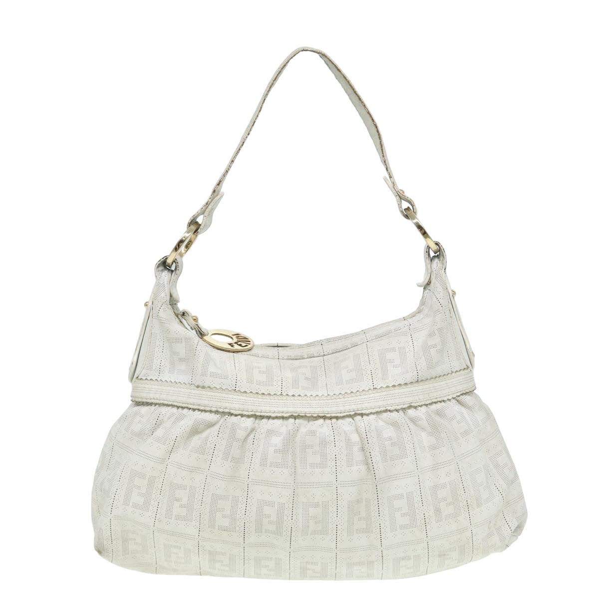 FENDI Zucca Canvas Shoulder Bag White Auth bs15784