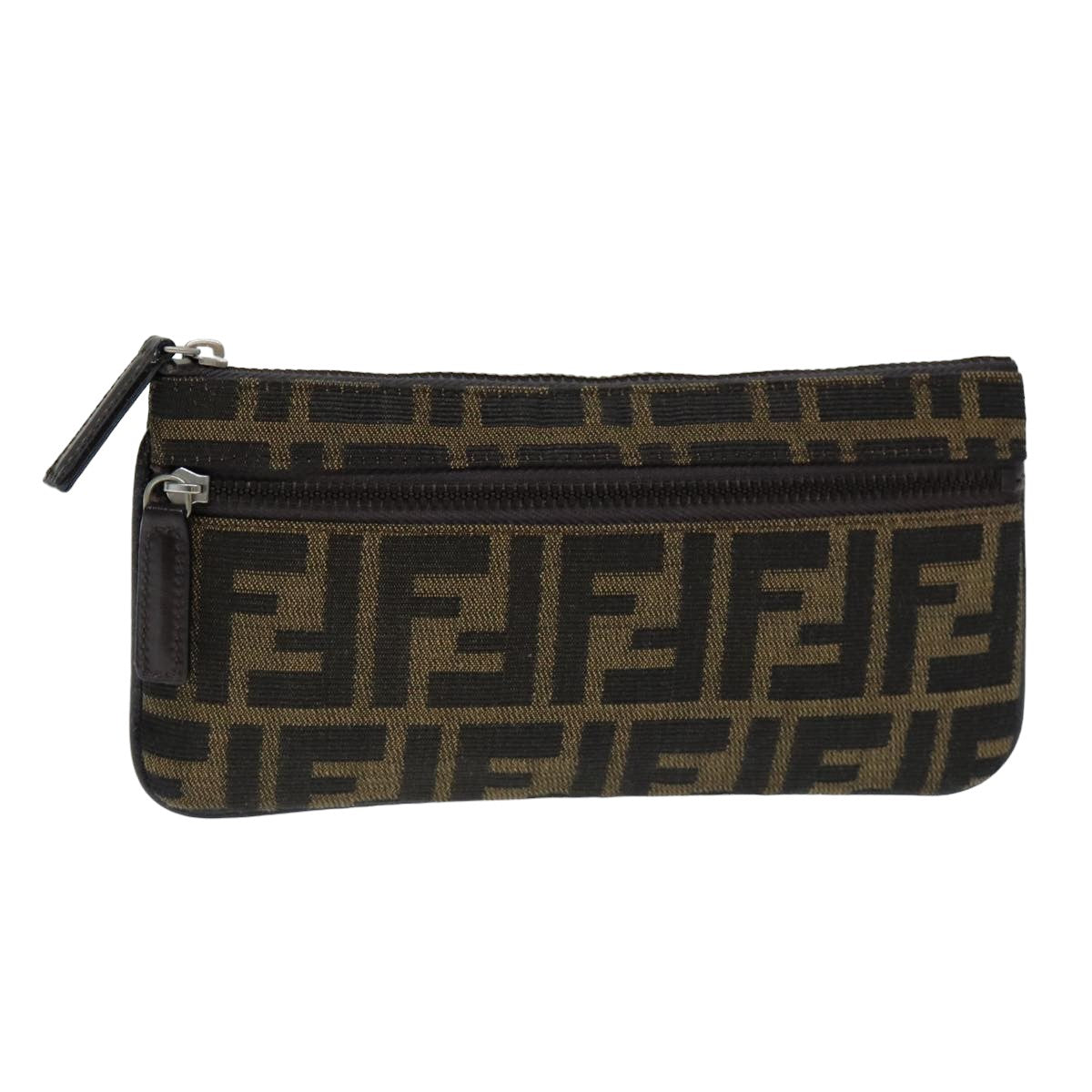 FENDI Vanity Zucca Canvas Pouch Black Brown Auth bs15787