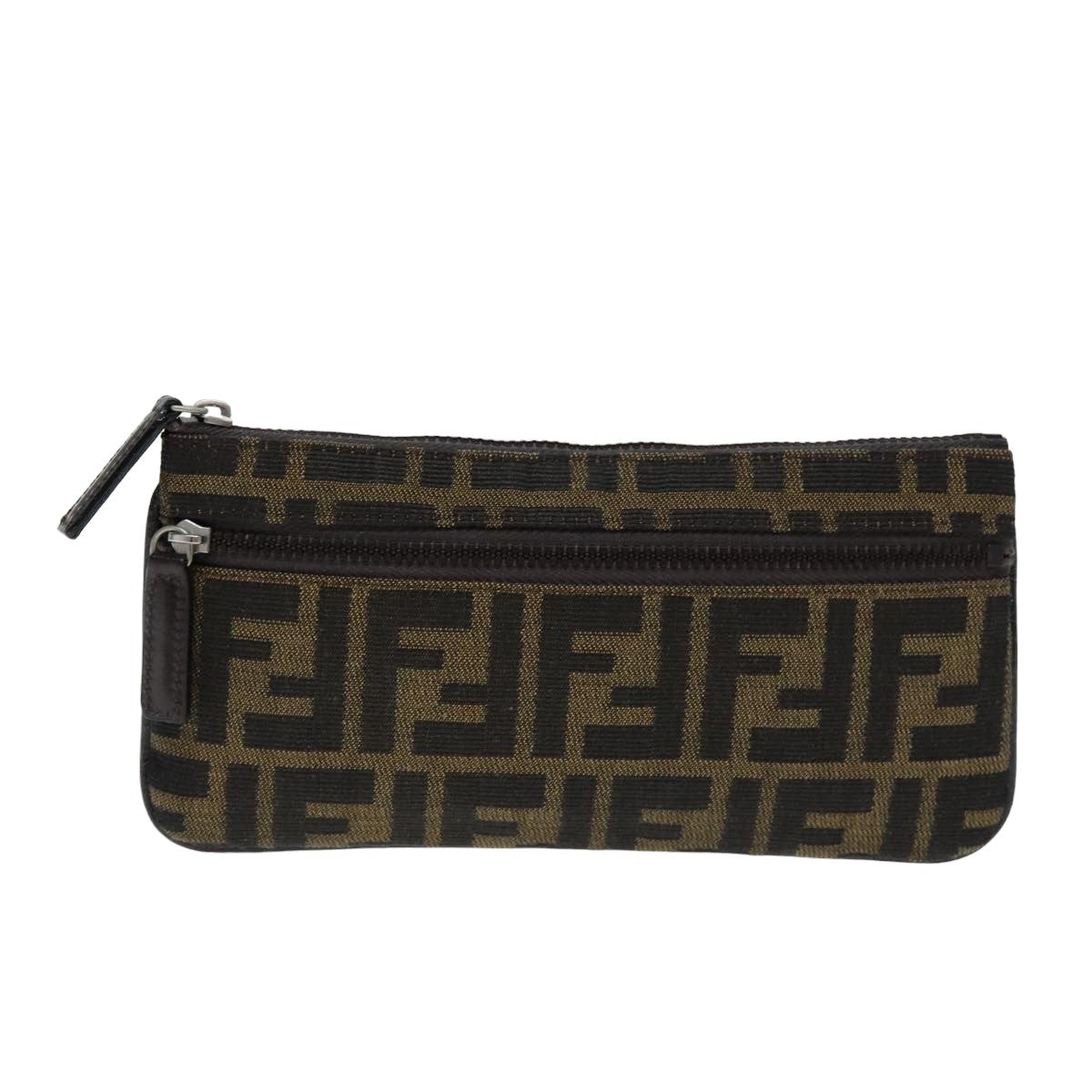 FENDI Vanity Zucca Canvas Pouch Black Brown Auth bs15787