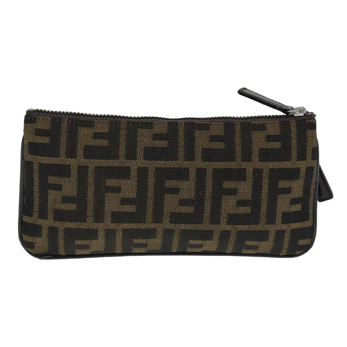 FENDI Vanity Zucca Canvas Pouch Black Brown Auth bs15787 - 0