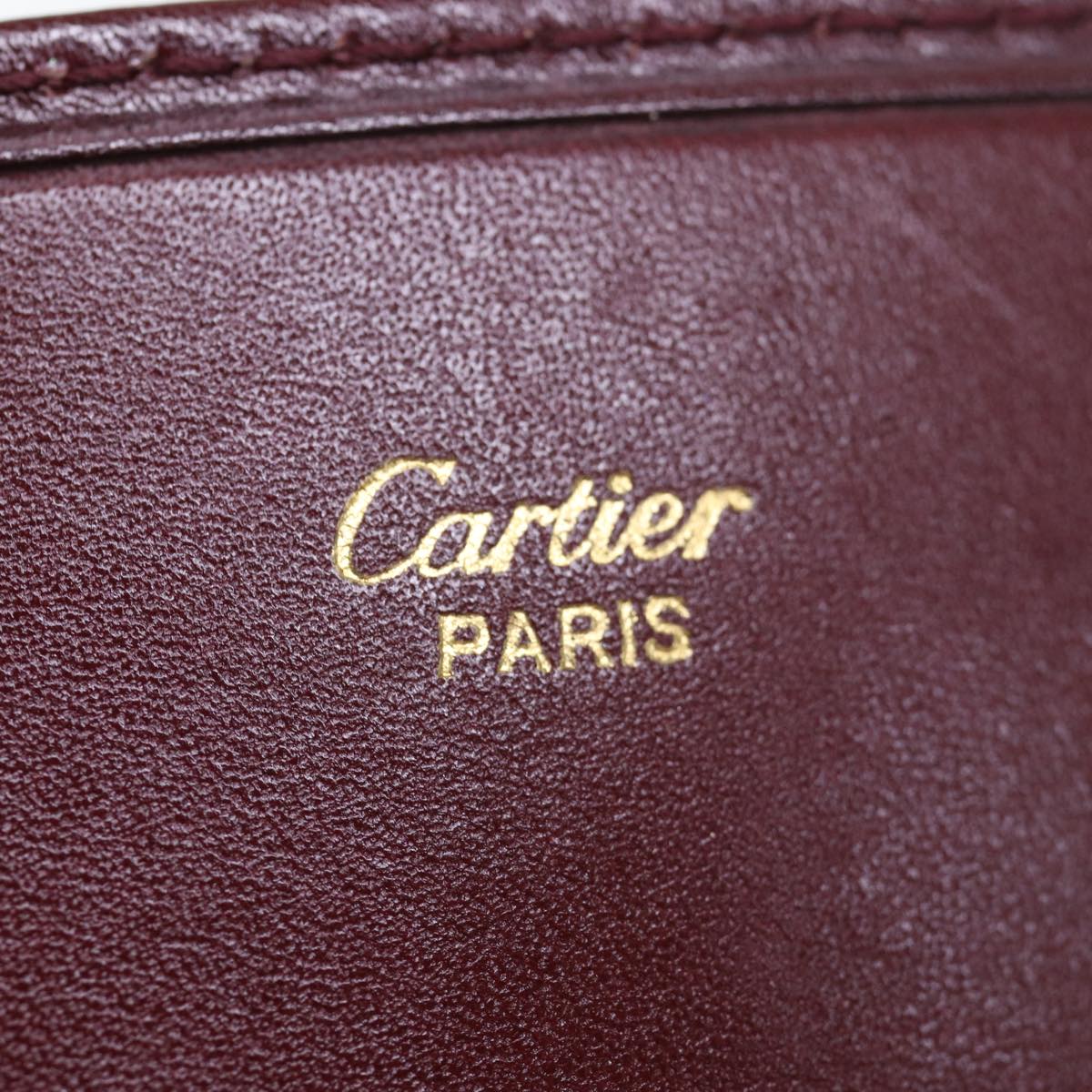 CARTIER Clutch Bag Leather Wine Red Auth bs15788