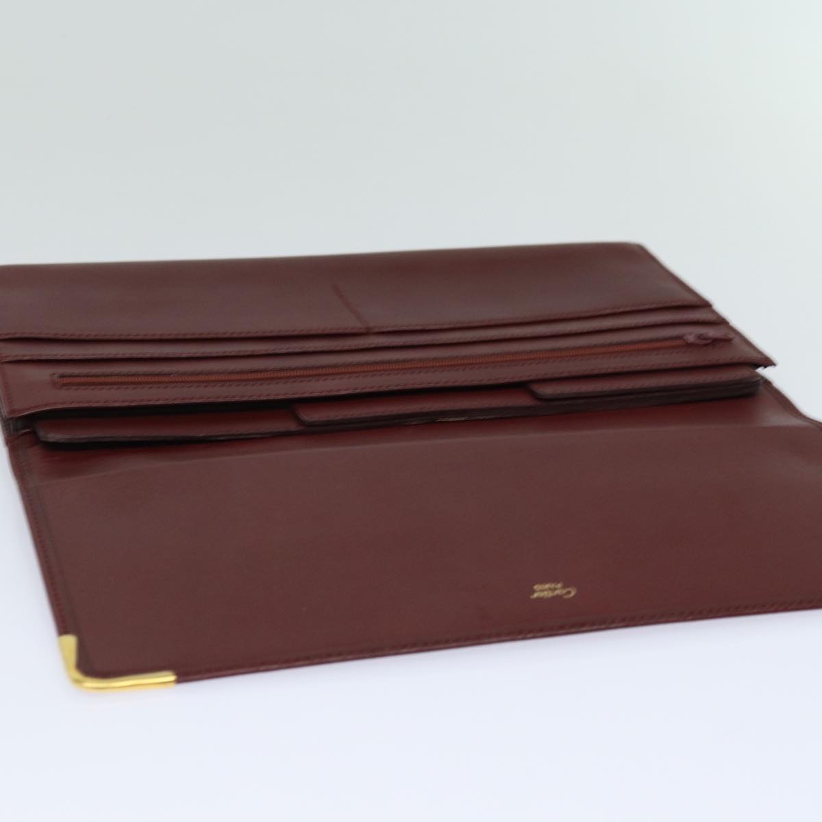 CARTIER Clutch Bag Leather Wine Red Auth bs15788