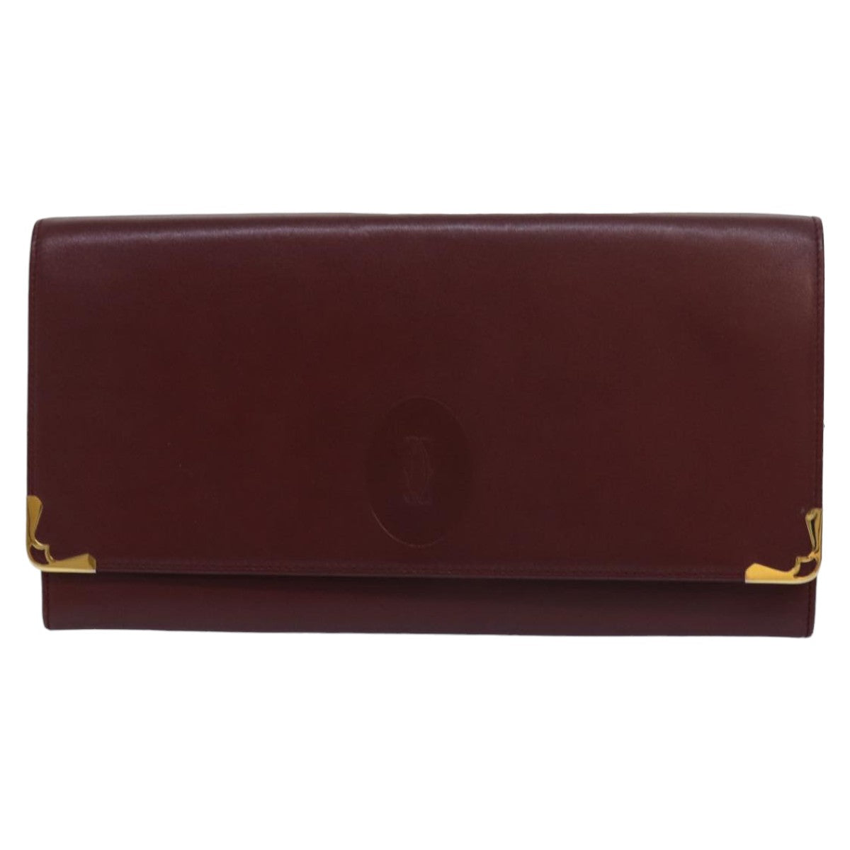 CARTIER Clutch Bag Leather Wine Red Auth bs15788 - 0