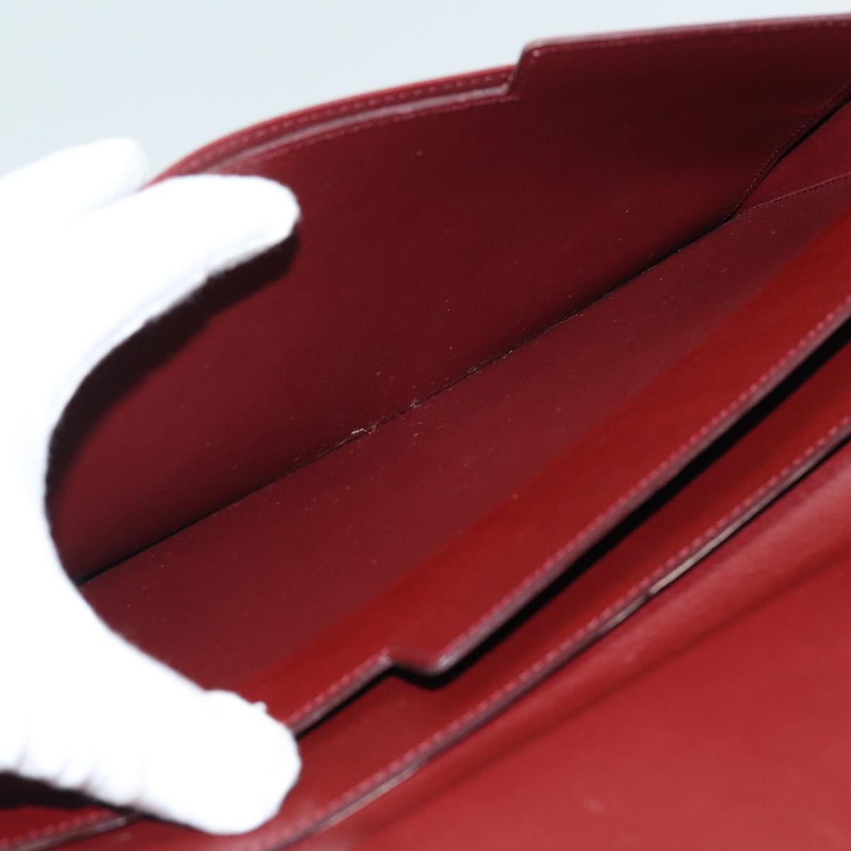 CARTIER Clutch Bag Leather Wine Red Auth bs15788