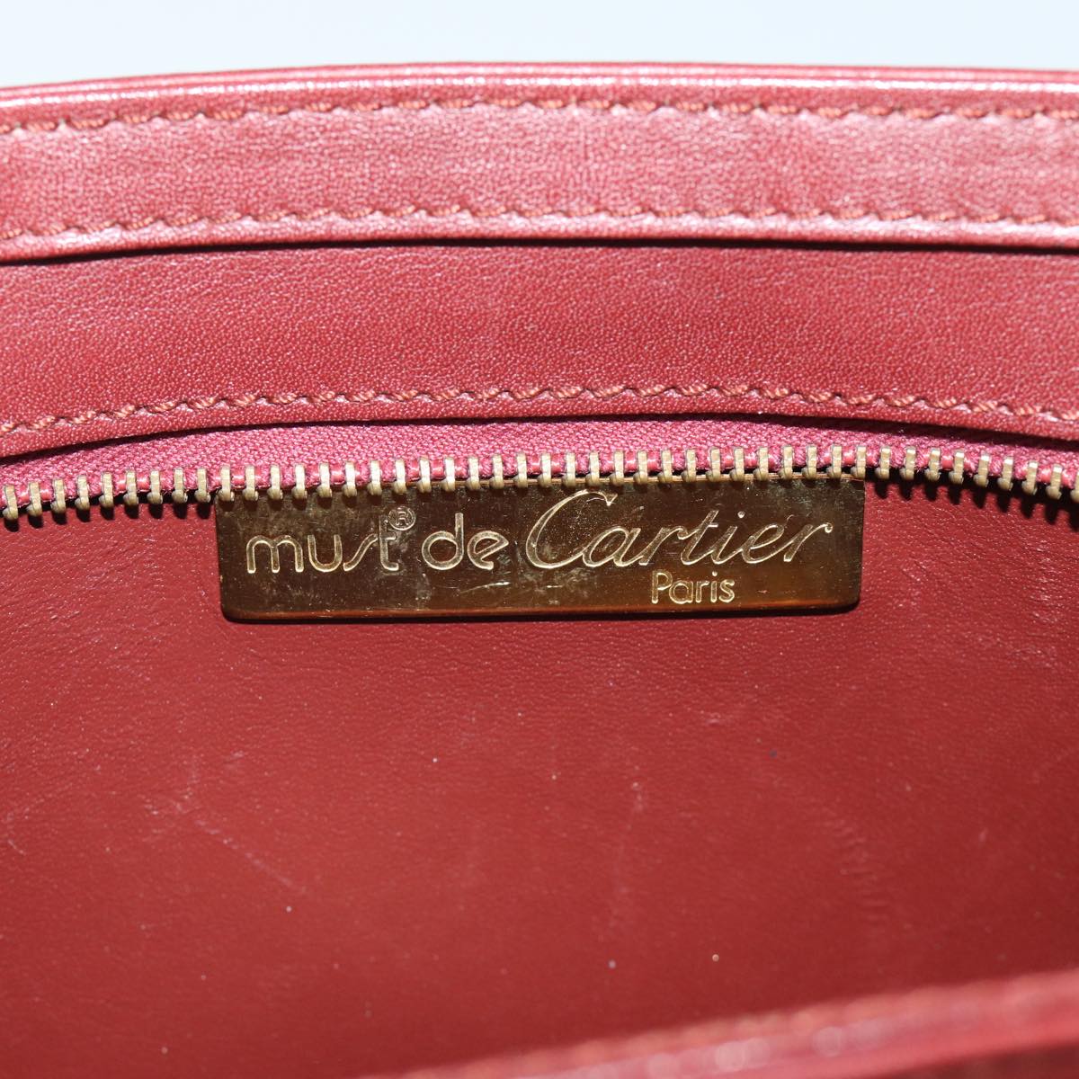 CARTIER Clutch Bag Leather Wine Red Auth bs15789