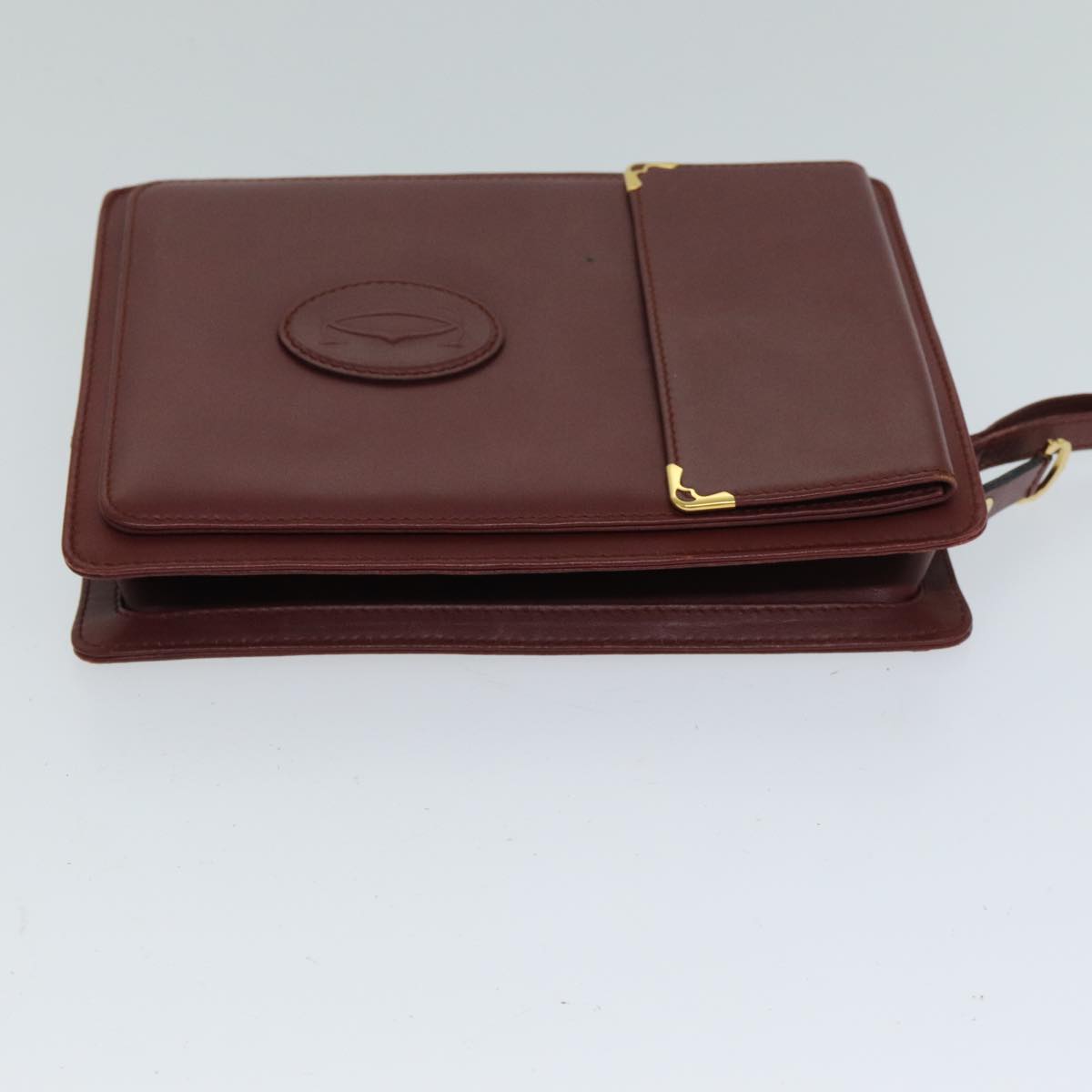 CARTIER Clutch Bag Leather Wine Red Auth bs15789