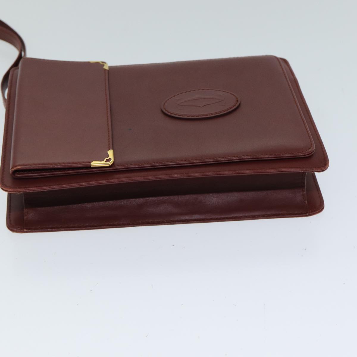 CARTIER Clutch Bag Leather Wine Red Auth bs15789