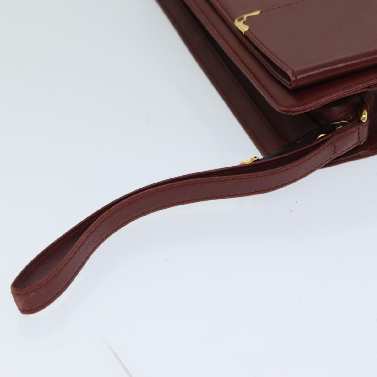 CARTIER Clutch Bag Leather Wine Red Auth bs15789