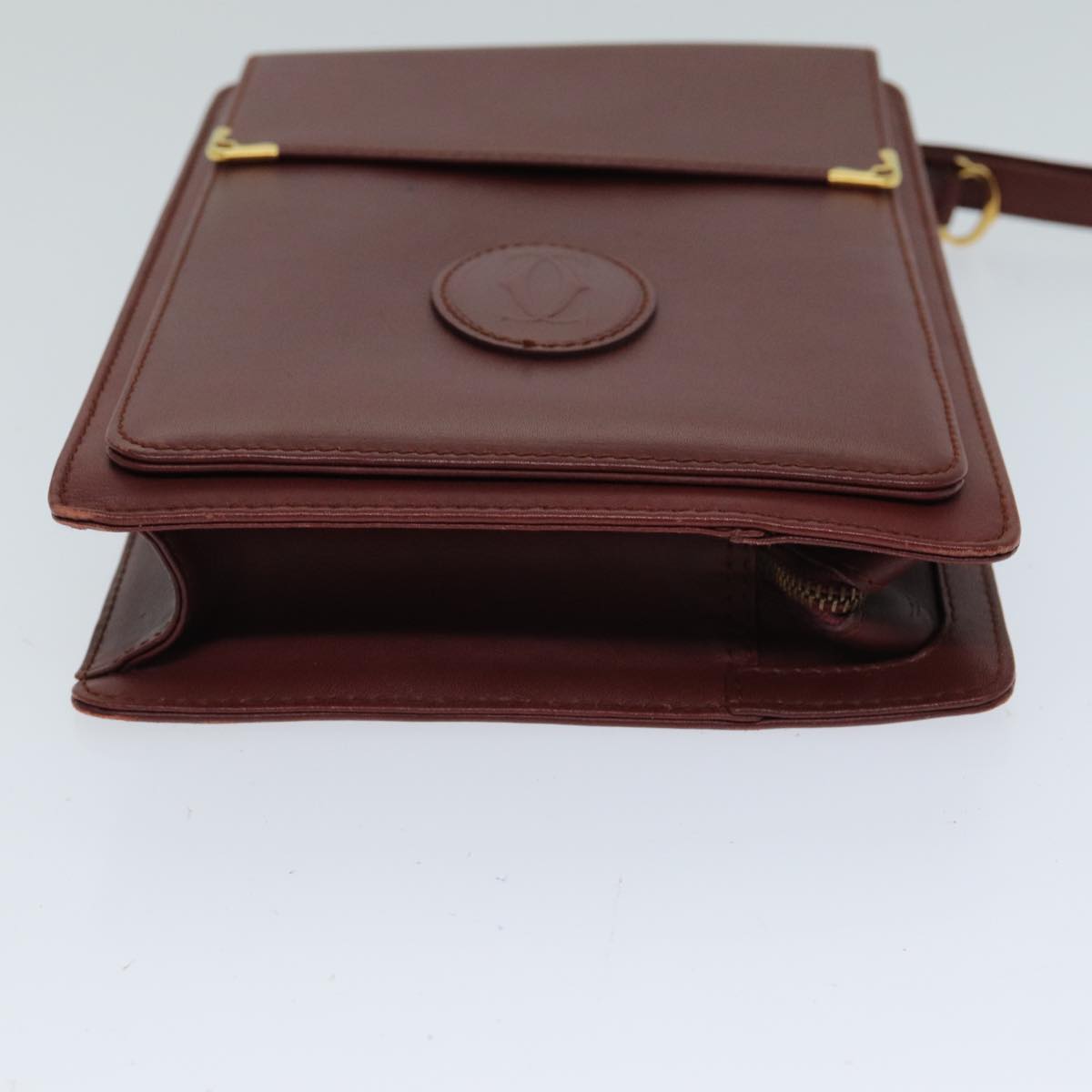 CARTIER Clutch Bag Leather Wine Red Auth bs15789