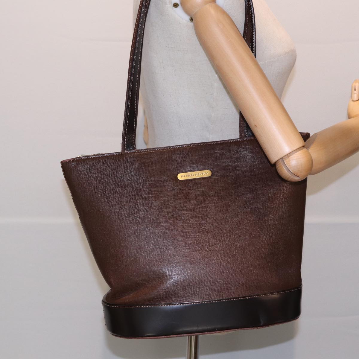 BURBERRY Tote Bag Leather Brown Auth bs15795