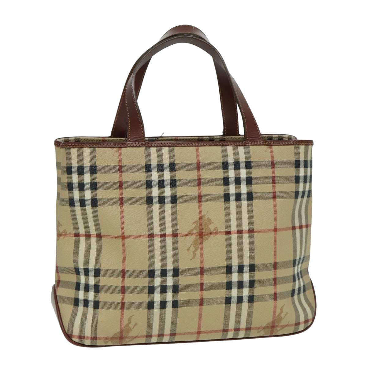 BURBERRY Nova Check Hand Bag PVC Beige Auth bs15799