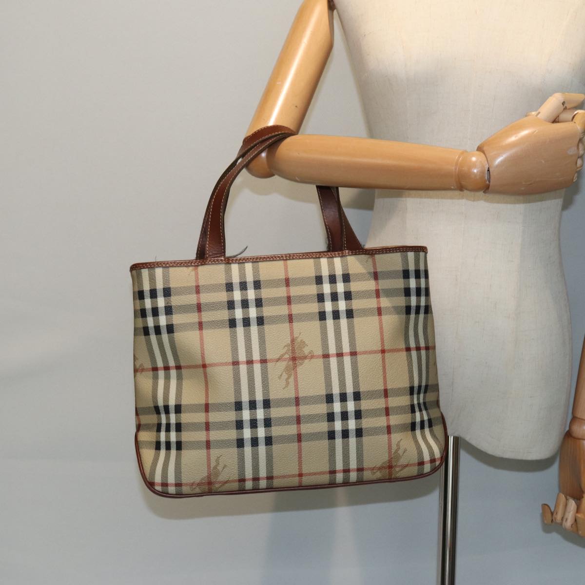 BURBERRY Nova Check Hand Bag PVC Beige Auth bs15799