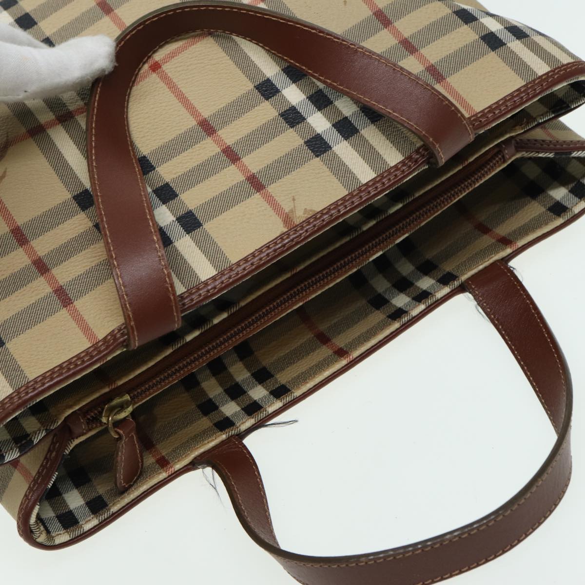 BURBERRY Nova Check Hand Bag PVC Beige Auth bs15799