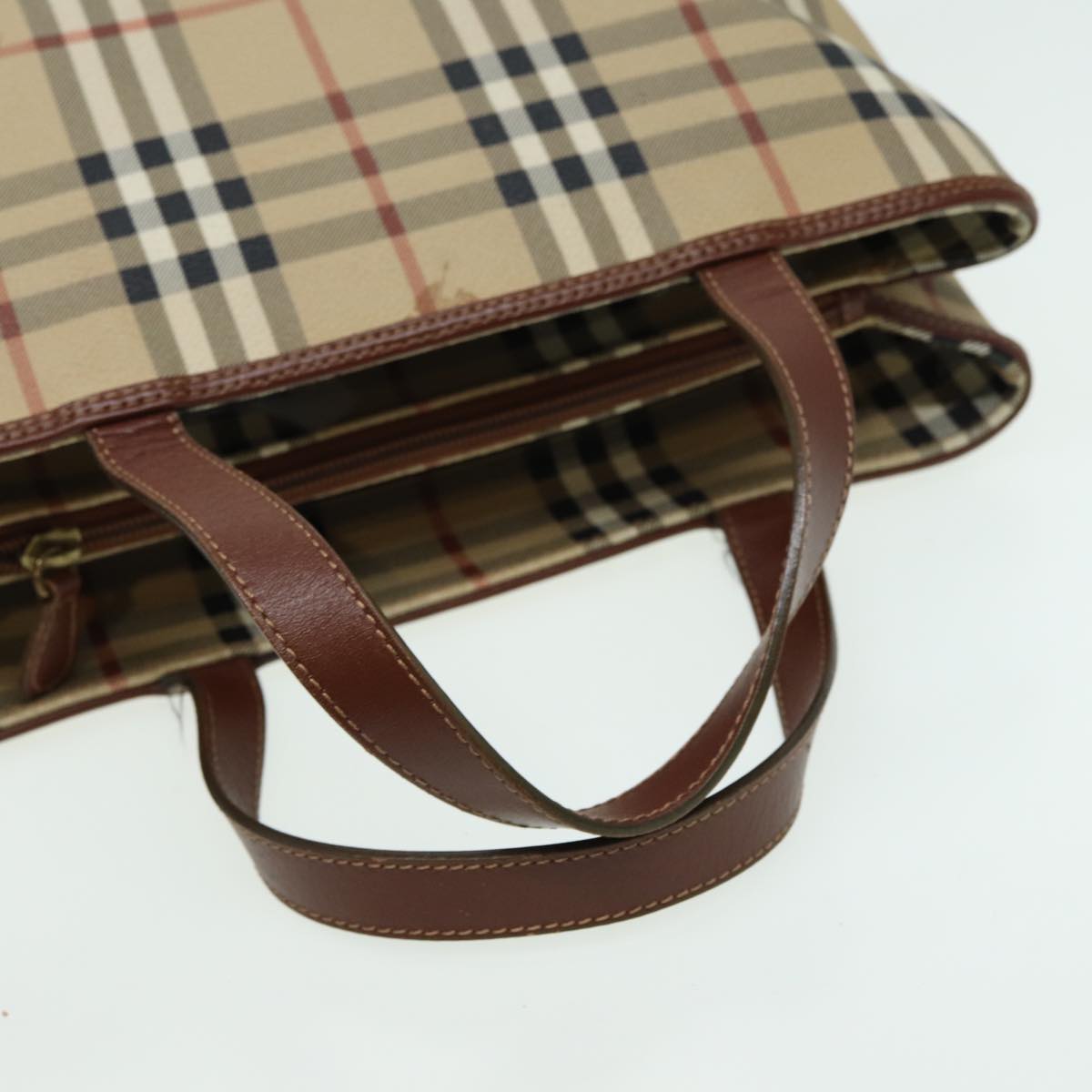 BURBERRY Nova Check Hand Bag PVC Beige Auth bs15799