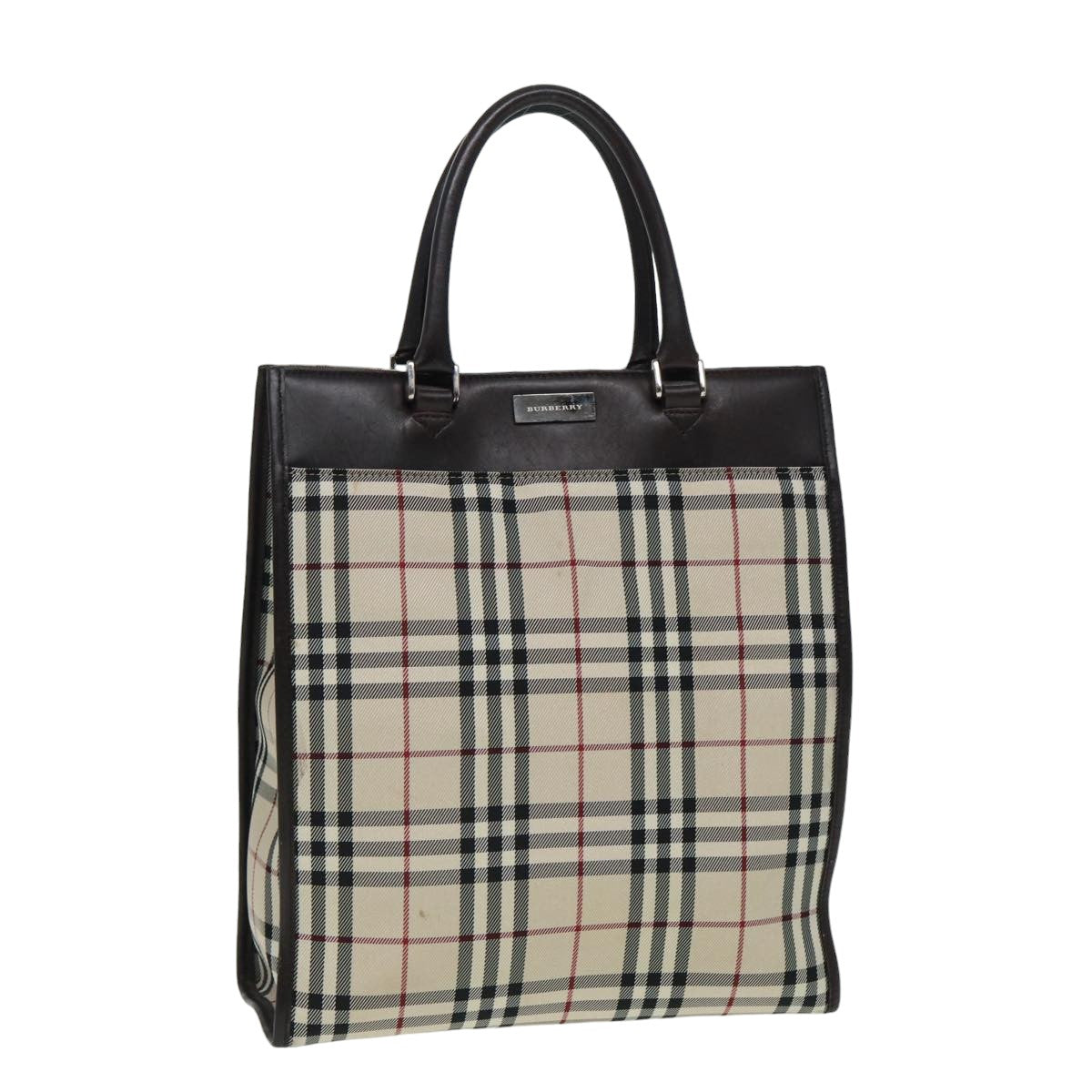 BURBERRY Nova Check Hand Bag Canvas Beige Dark Brown Auth bs15800