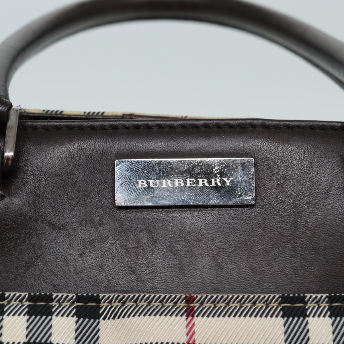 BURBERRY Nova Check Hand Bag Canvas Beige Dark Brown Auth bs15800