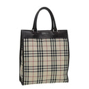 BURBERRY Nova Check Hand Bag Canvas Beige Dark Brown Auth bs15800-1