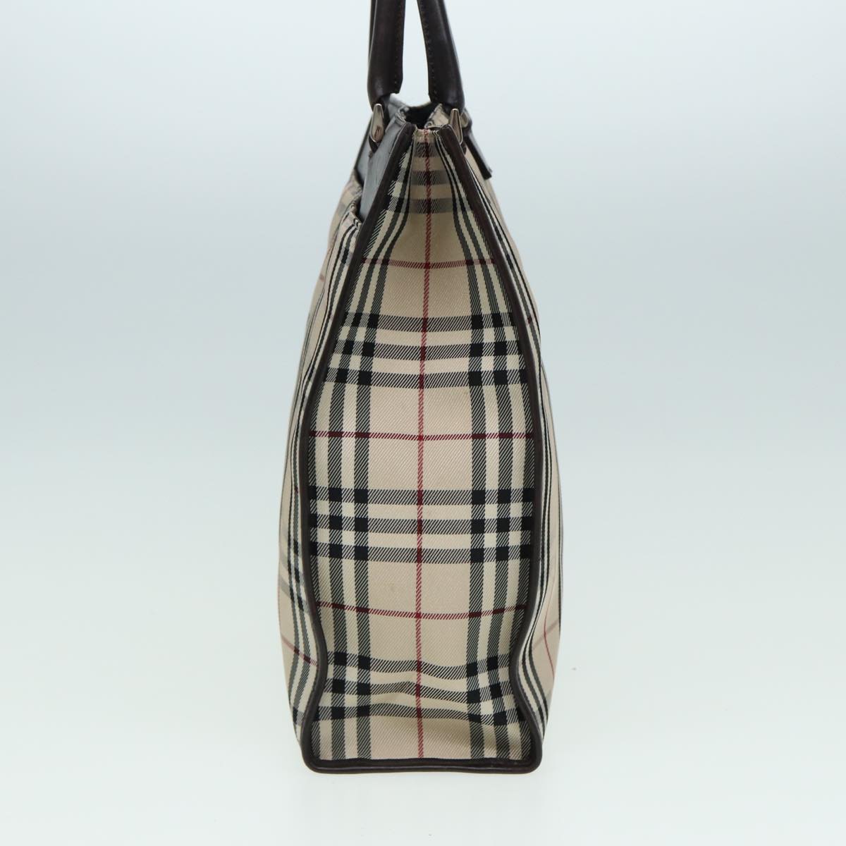 BURBERRY Nova Check Hand Bag Canvas Beige Dark Brown Auth bs15800