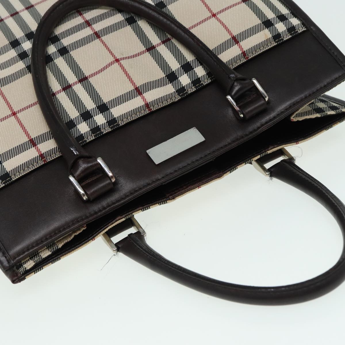 BURBERRY Nova Check Hand Bag Canvas Beige Dark Brown Auth bs15800