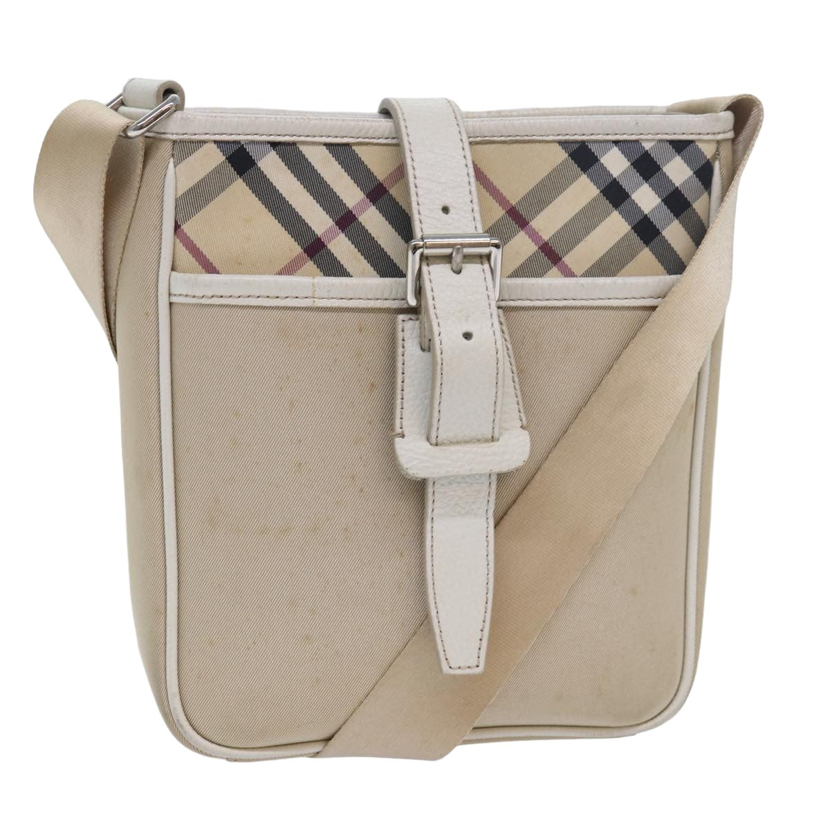 BURBERRY Nova Check Blue Label Shoulder Bag Nylon Beige Auth bs15801