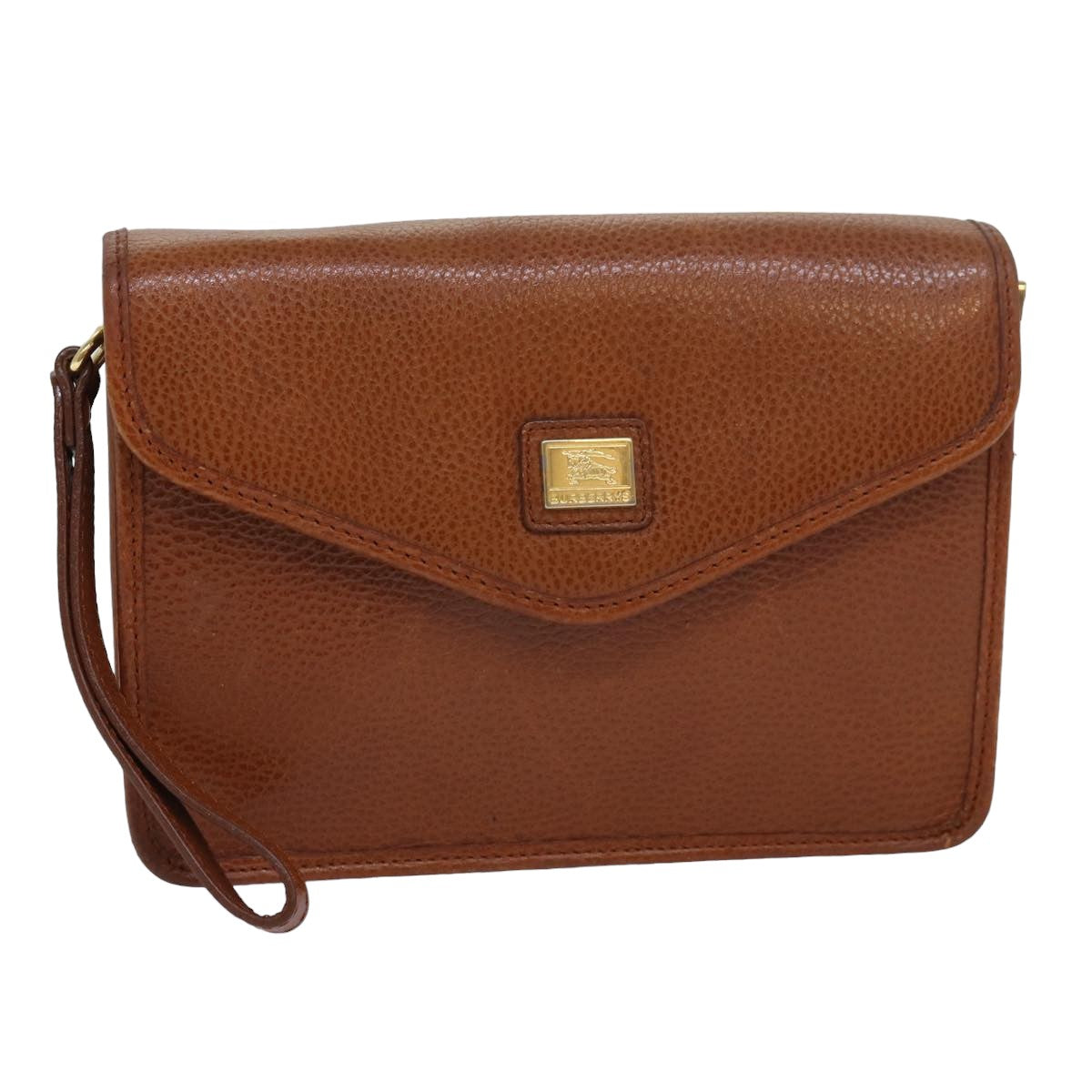 Burberrys Clutch Bag Leather Brown Auth bs15802