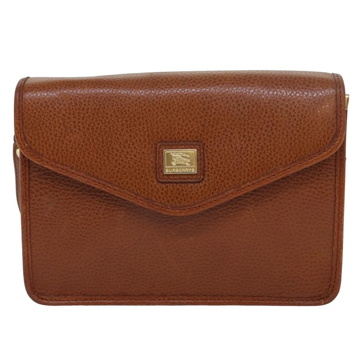 Burberrys Clutch Bag Leather Brown Auth bs15802 - 0